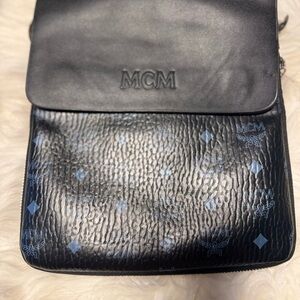 MCM Black and Blue Logo Messenger Bag